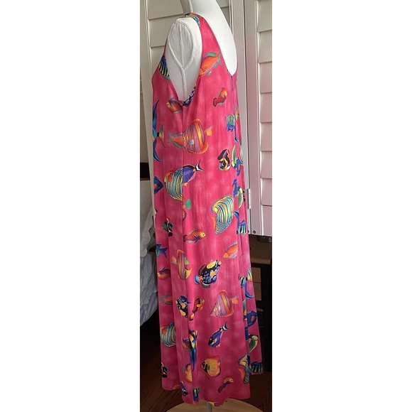 Vintage Jostar Tank Dress Pink Maxi Fish Print 90s Beach Stretch Slinky USA made - Picture 3 of 11